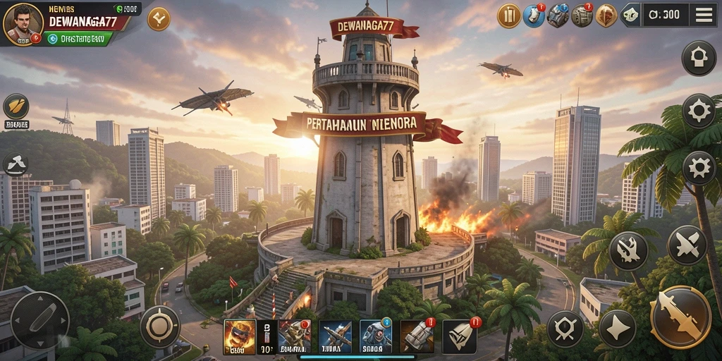 Screenshot menampilkan aksi seru dalam gameplay Tower Defense DEWANAGA77.