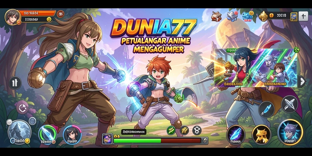 Screenshot DUNIA77 menampilkan karakter anime dalam pertempuran epik.