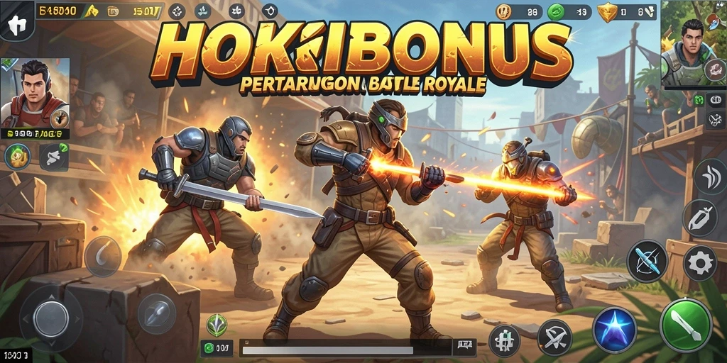 Tangkapan layar HOKIBONUS menampilkan aksi pertempuran Battle Royale yang mendebarkan.