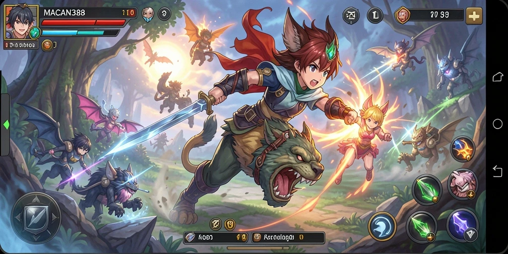 Screenshot utama MACAN388 menampilkan gameplay seru dengan karakter anime.