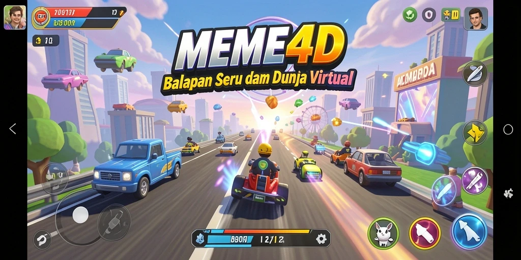 Tangkapan layar yang menunjukkan gameplay balap yang seru di MEME4D.