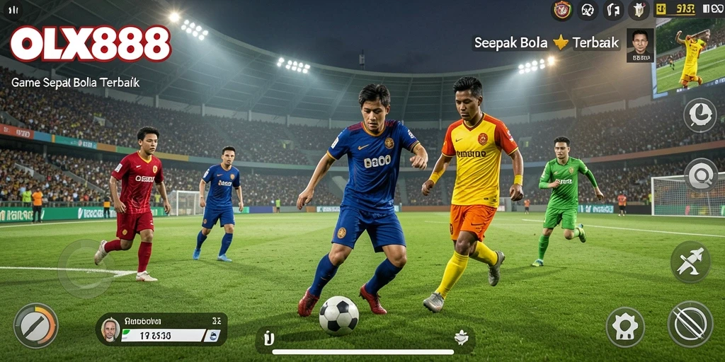 Tangkapan layar dari permainan <strong>OLX888</strong> menunjukkan aksi sepak bola yang mendebarkan.
