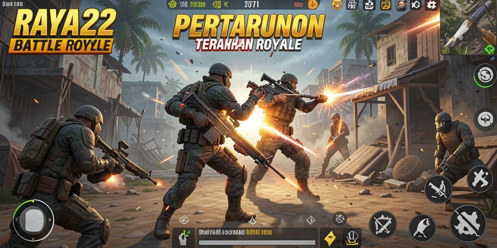 Tampilan gameplay Battle Royale yang intens dan mendebarkan di RAYA22.